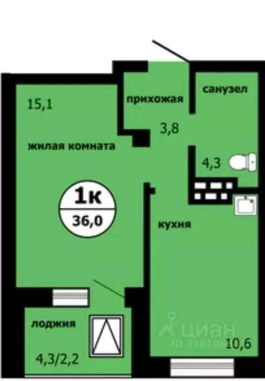 1-к кв. Красноярский край, Красноярск ул. Лесников, 55 (38.0 м) - Фото 2