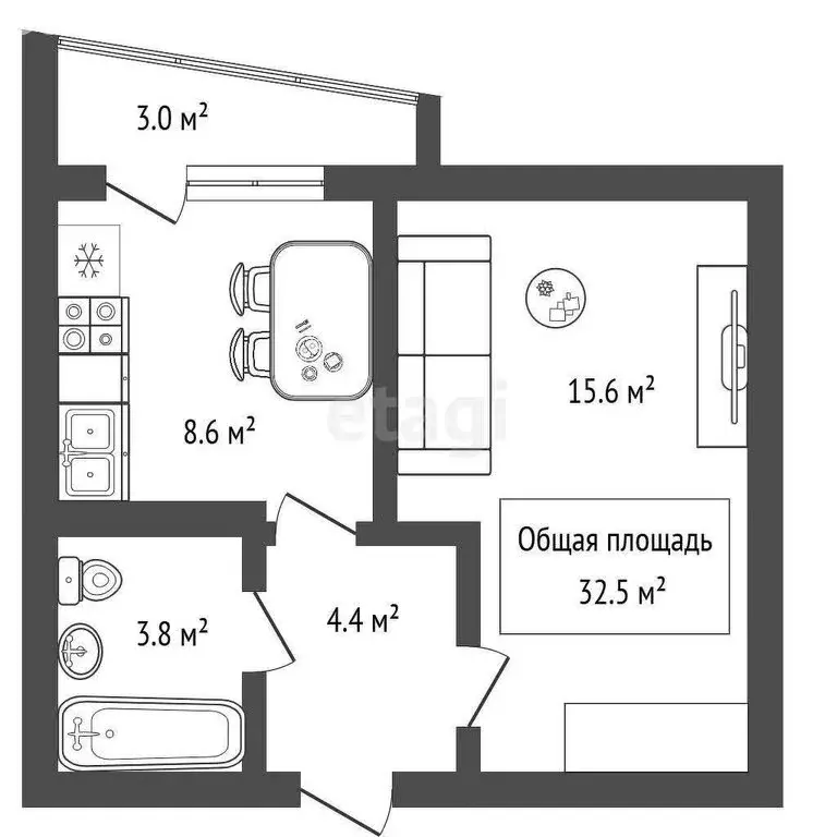 1-комнатная квартира: Новосибирск, улица Ясный Берег, 9 (32.5 м) - Фото 0
