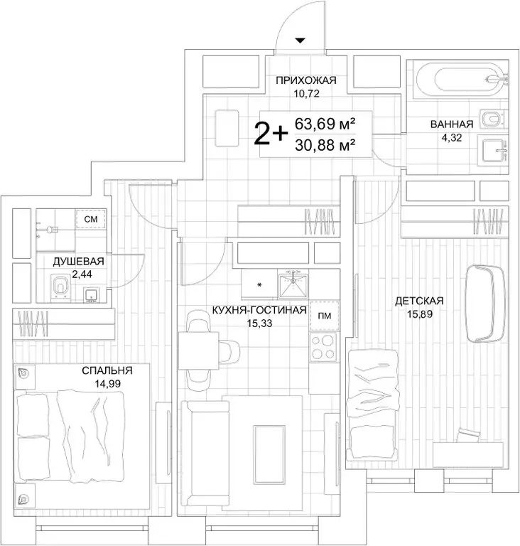 2-комнатная квартира: Москва, Береговой проезд, 3 (63 м) - Фото 1