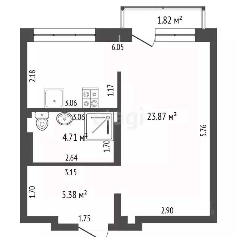 Студия Тюменская область, Тюмень ул. Арктическая, 12 (33.2 м) - Фото 2