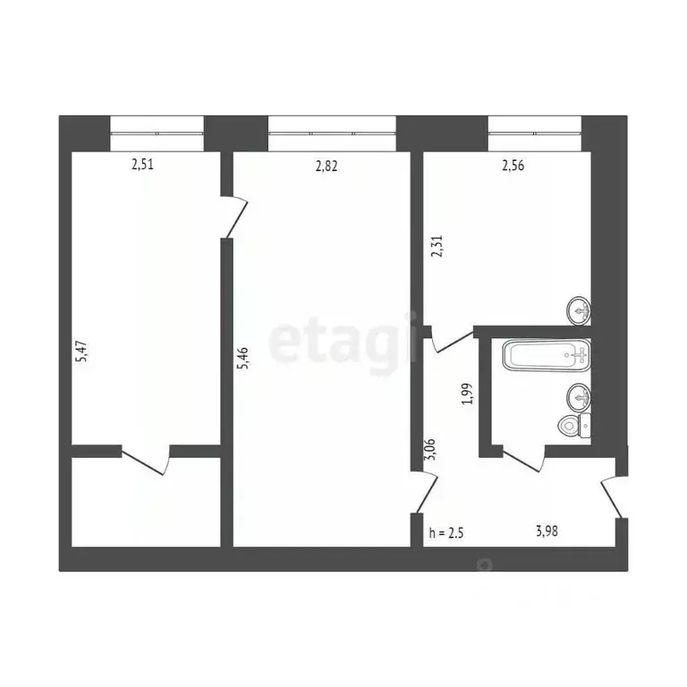2-к кв. Кемеровская область, Юрга Комсомольская ул., 27 (44.6 м) - Фото 1