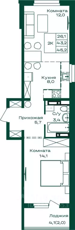 2-к кв. Алтай, Майминский район, с. Майма  (45.2 м) - Фото 0