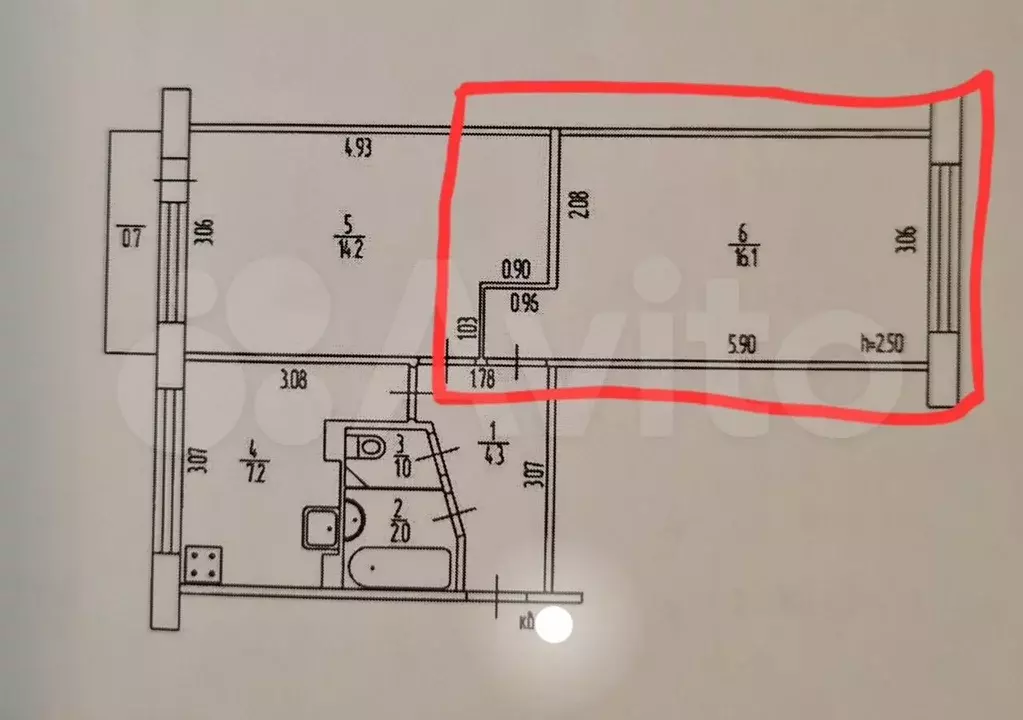 Комната 16,1 м в 2-к., 3/5 эт. - Фото 1