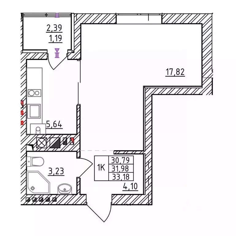 1-к кв. Калининградская область, Зеленоградск  (33.18 м) - Фото 1