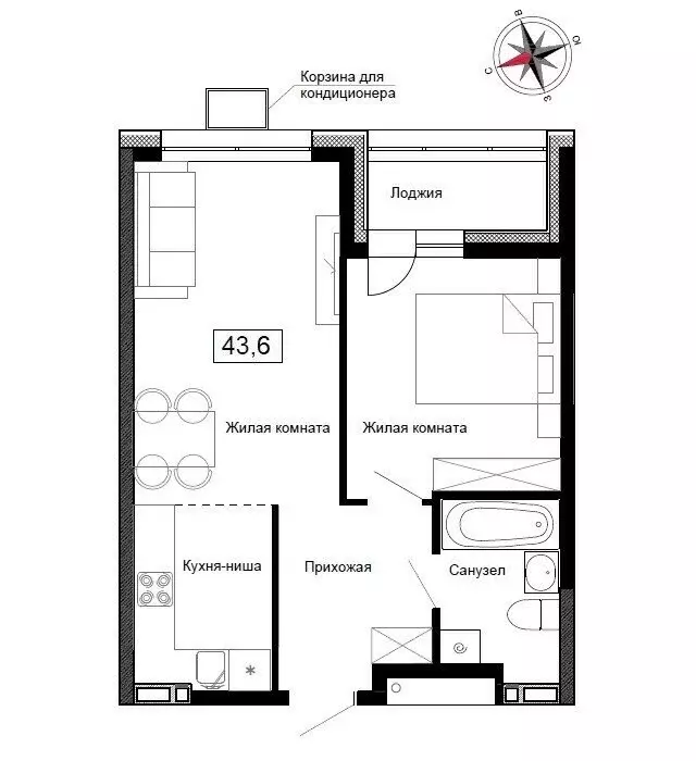 Квартира-студия: Новый, улица Ленина, 6с2 (43.6 м) - Фото 1