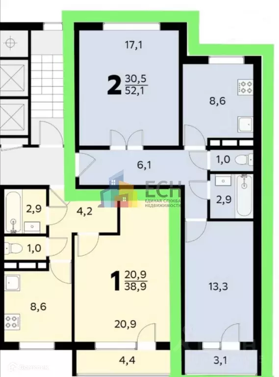 Продаётся 2-к квартира, 54 м - Фото 1