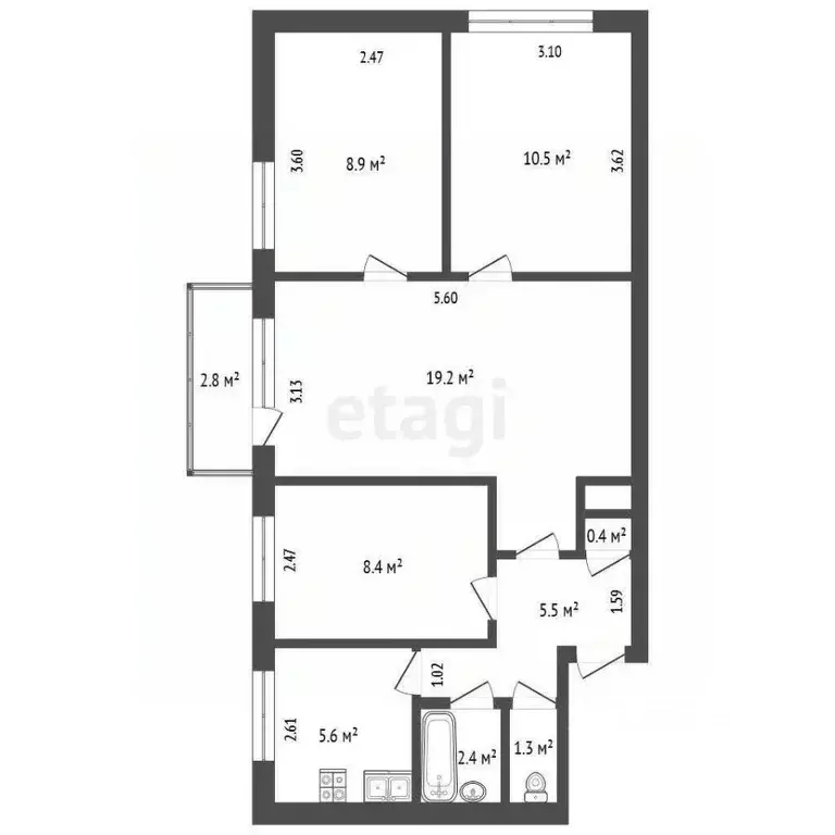 4-к кв. Крым, Евпатория ул. Чапаева, 29/31 (62.5 м) - Фото 2
