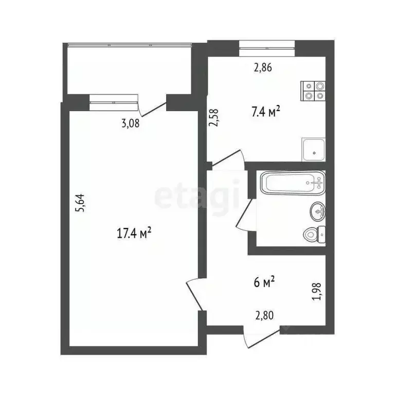 1-к кв. Омская область, Омск просп. Мира, 163к3 (35.8 м) - Фото 2