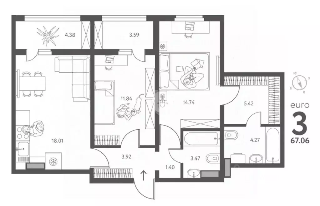 Студия Липецкая область, Липецк ул. Перова, 2В (27.83 м) - Фото 1