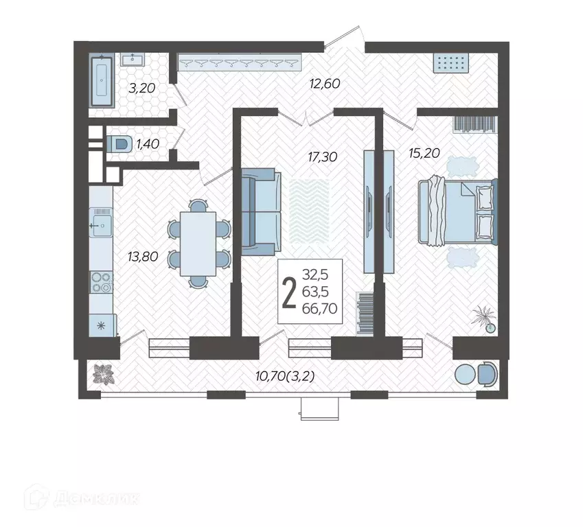 Продаётся 2-к квартира, 66.7 м - Фото 0