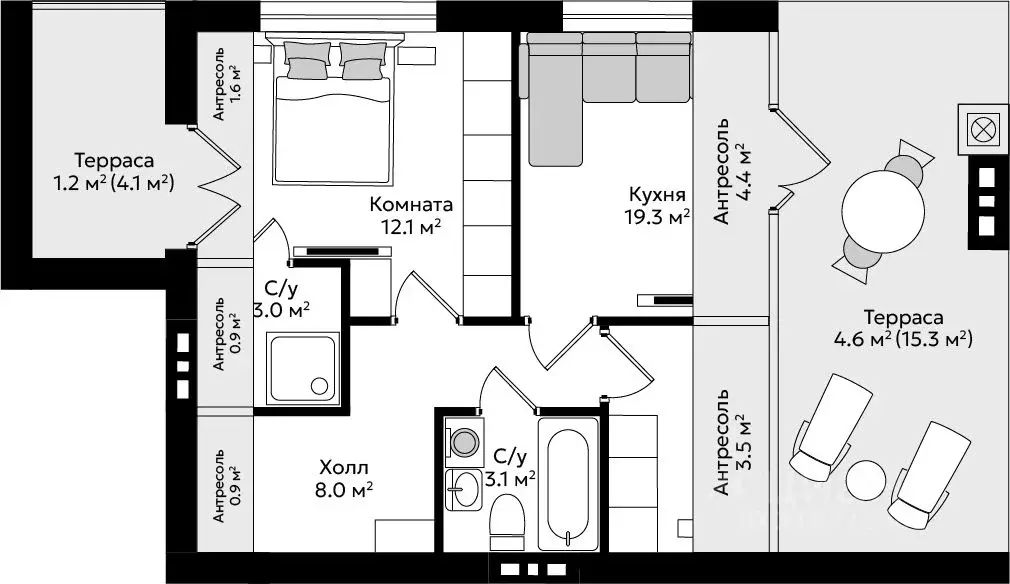 2-к кв. Калининградская область, Гурьевск Пражский жилой комплекс ... - Фото 2