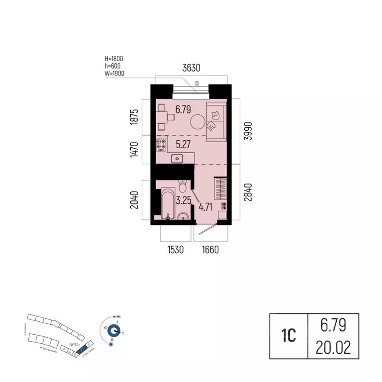 1-к кв. Башкортостан, Уфа Глумилино-1 мкр, Новатор жилой комплекс ... - Фото 1