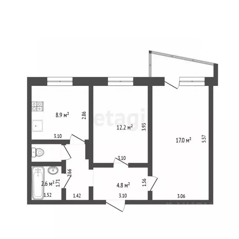 2-к кв. Тюменская область, Тюмень Солнечный проезд, 10 (50.0 м) - Фото 2