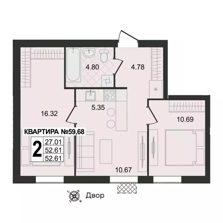 2-к кв. Владимирская область, Муром ул. 1-я Новослободская (52.61 м) - Фото 0