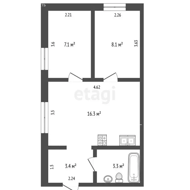 3-комнатная квартира: Якутск, микрорайон Борисовка-1, 22 (39.1 м) - Фото 1