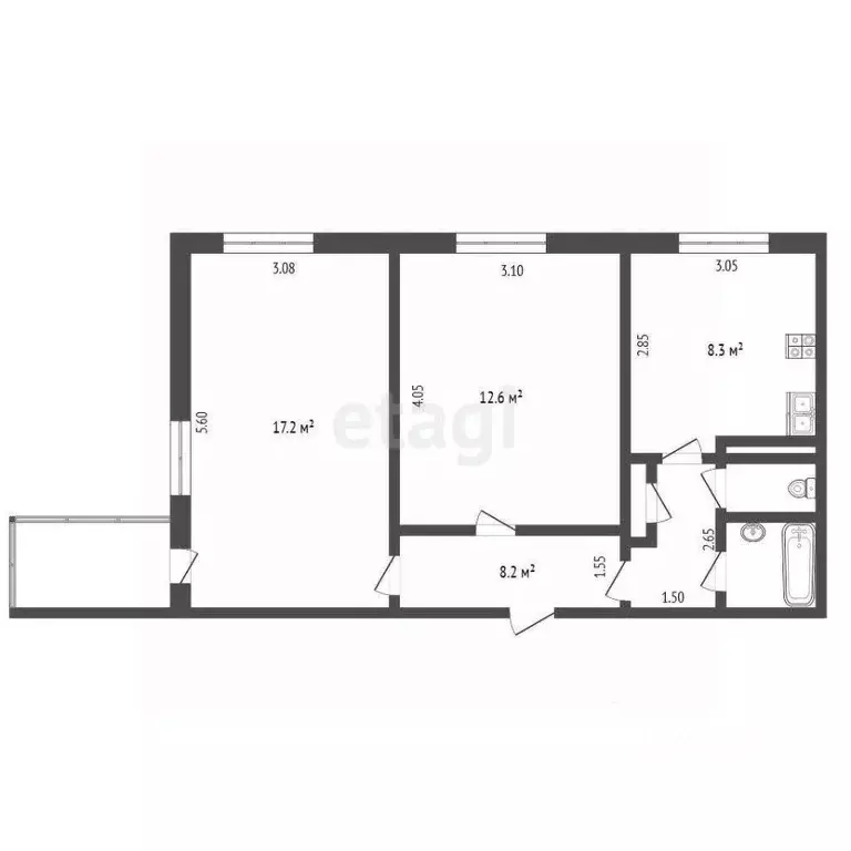 2-к кв. Орловская область, Орел ул. Максима Горького, 60 (54.5 м) - Фото 2
