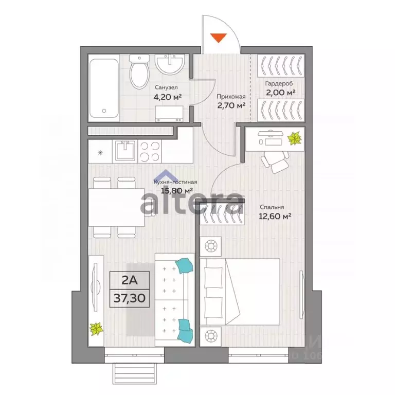 1-к кв. Татарстан, Казань Тэцевская ул., 4Е (37.2 м) - Фото 2