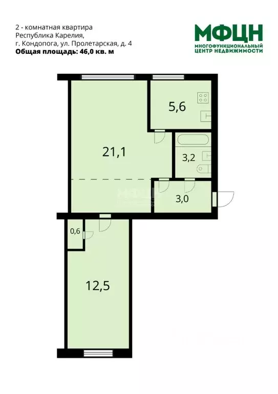 2-к кв. Карелия, Кондопога Пролетарская ул., 4 (46.0 м) - Фото 2