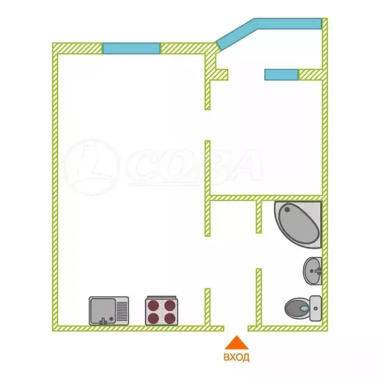 1-комнатная квартира: Тюмень, улица Федюнинского, 58 (39 м) - Фото 1