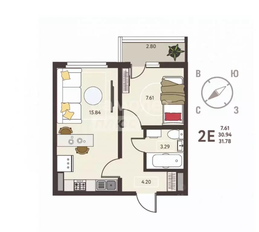 1-к кв. Липецкая область, Липецк ул. Механизаторов (31.78 м) - Фото 2