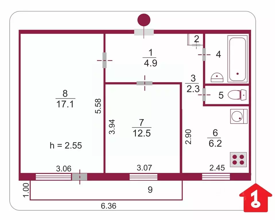 2-к кв. Омская область, Омск ул. 10 лет Октября, 219/1 (46.7 м) - Фото 1
