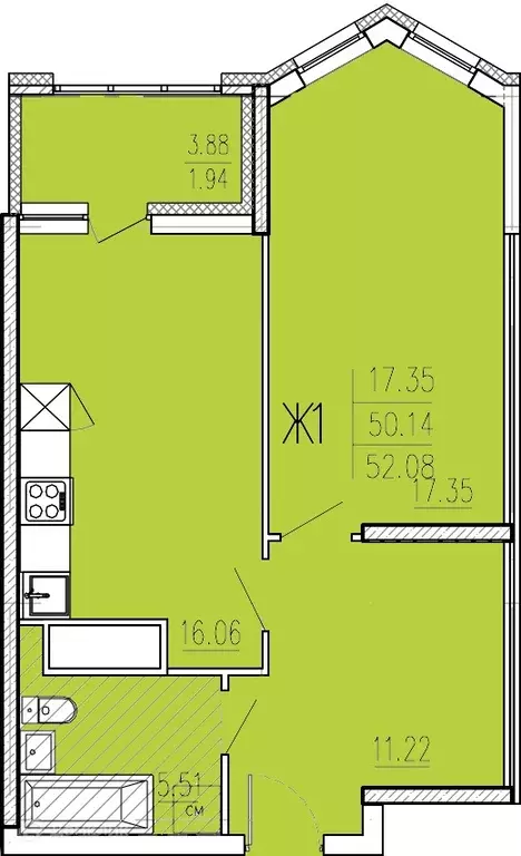 Продаётся 1-к квартира, 52.08 м - Фото 0