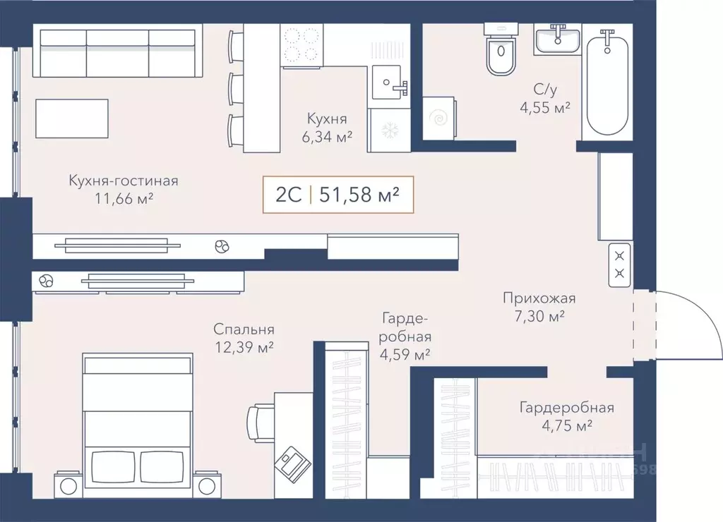 2-к кв. Новосибирская область, Новосибирск ул. Кирова, 119 (51.59 м) - Фото 0