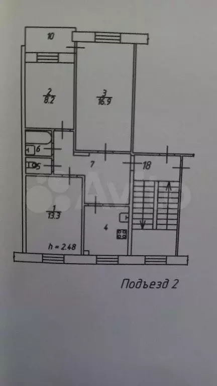 3-к. квартира, 58,3 м, 2/5 эт. - Фото 0