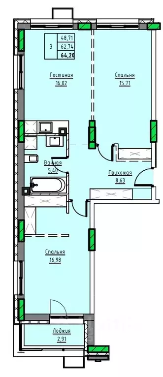 3-к кв. Алтайский край, Заринск 1-й мкр,  (64.2 м) - Фото 1