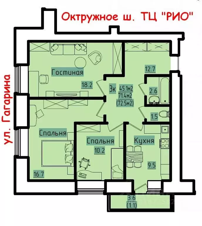 3-к кв. Вологодская область, Вологда ул. Гагарина, 80Ак2 (71.3 м) - Фото 2