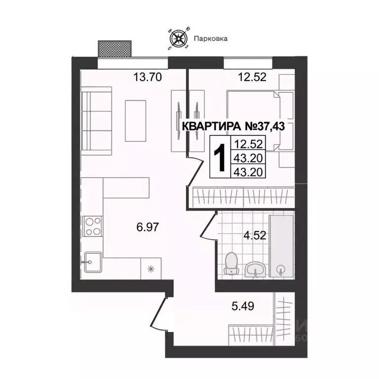 1-к кв. Владимирская область, Муром ул. 1-я Новослободская (43.2 м) - Фото 0