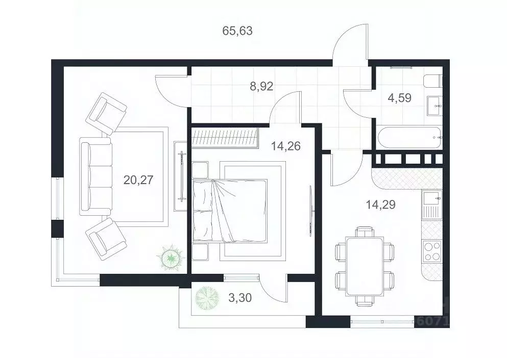 2-к кв. Дагестан, Каспийск просп. Акулиничева (65.63 м) - Фото 0