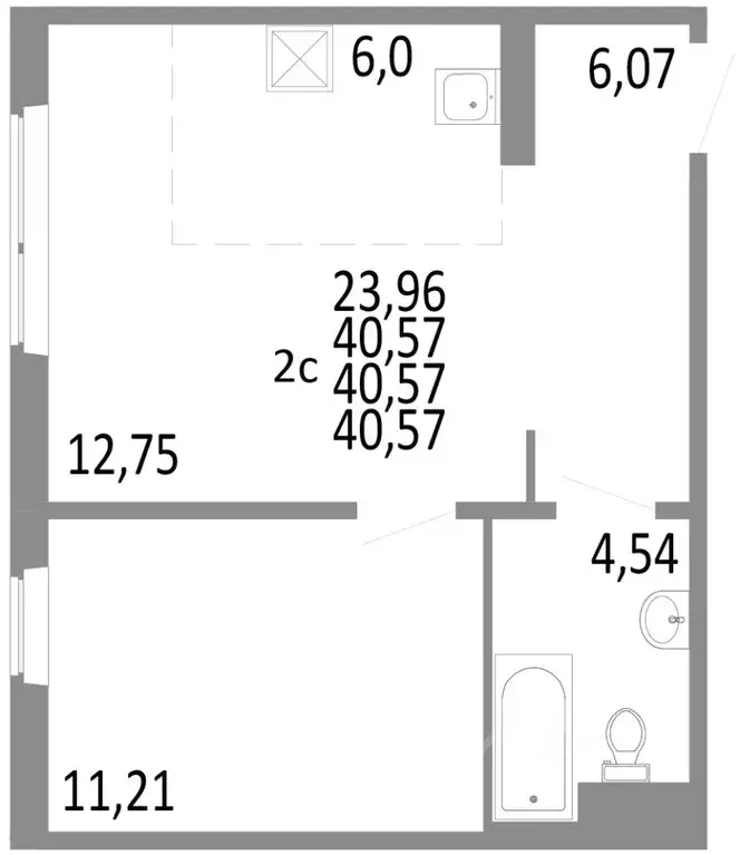 2-к кв. Челябинская область, Челябинск ул. Блюхера, 125Б (40.57 м) - Фото 0