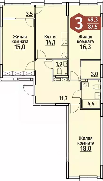 3-к кв. Чувашия, Чебоксары ул. Энергетиков, поз4 (89.25 м) - Фото 0