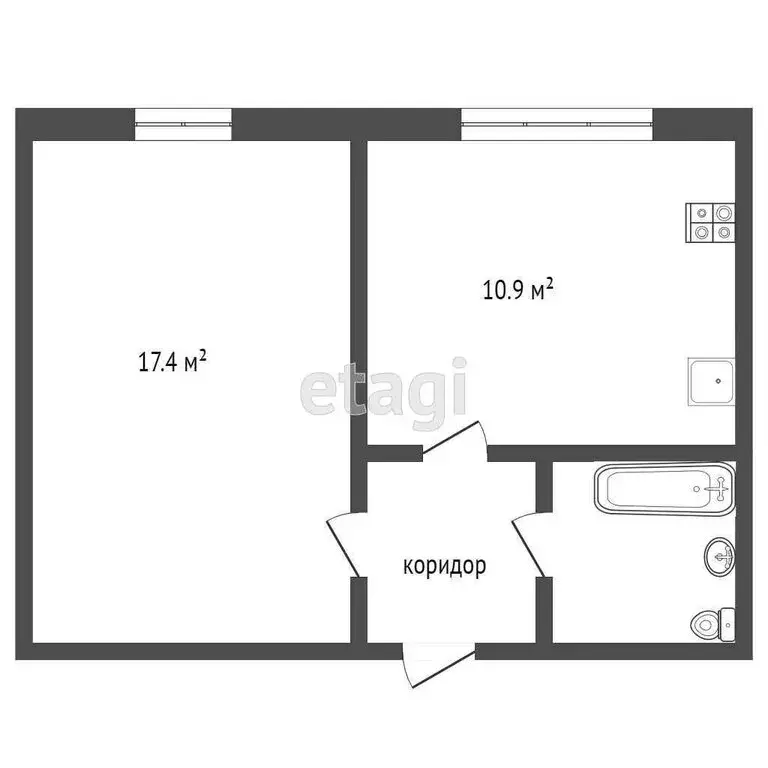 1-комнатная квартира: посёлок Берёза, 4-й квартал, 11 (34.6 м) - Фото 1