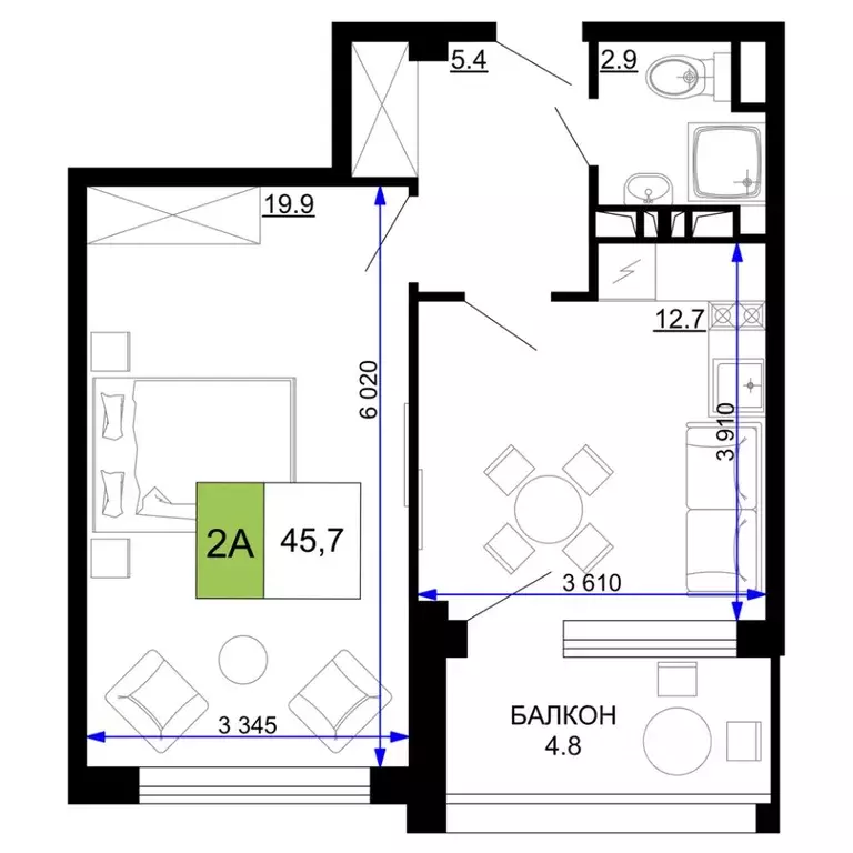 2-к кв. Краснодарский край, Анапа проезд Сосновый (45.7 м) - Фото 0