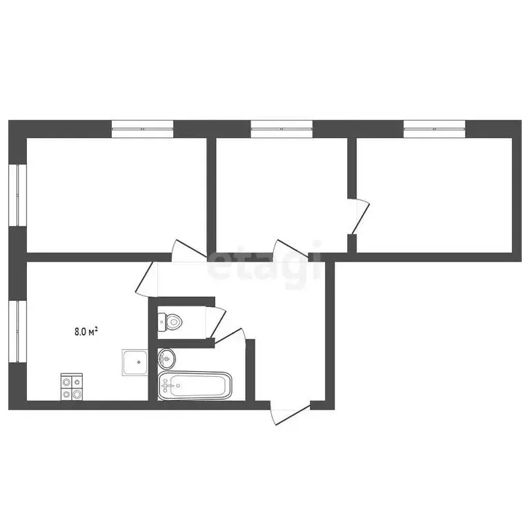 3-комнатная квартира: Юрга, Комсомольская улица, 5 (60 м) - Фото 0