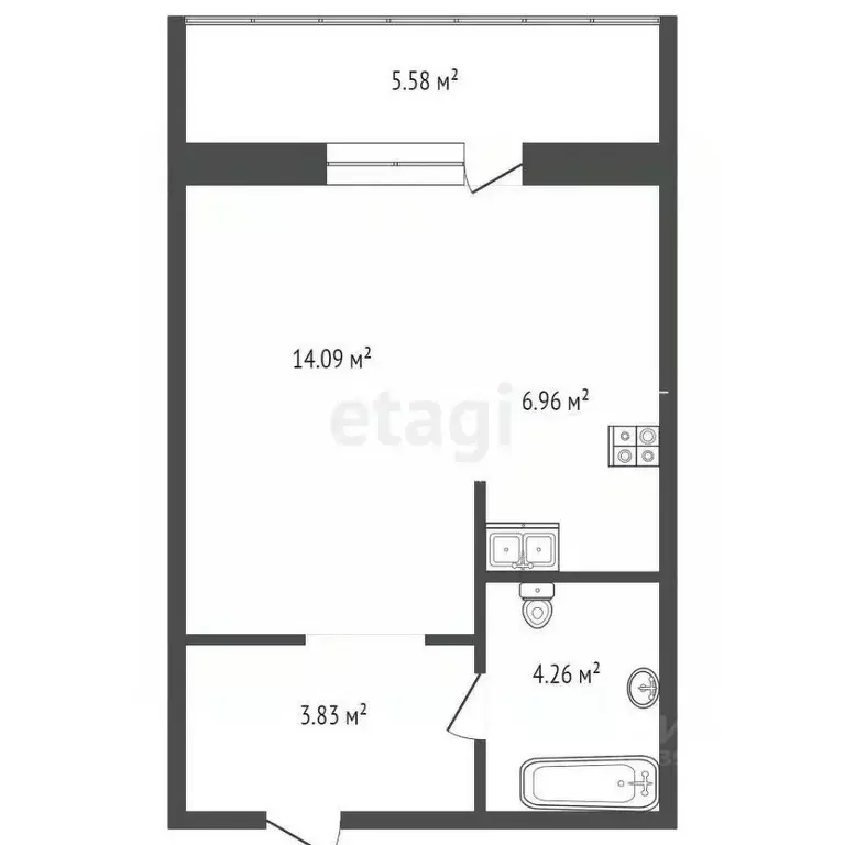 Студия Тюменская область, Тюмень ул. Тимофея Чаркова, 79 (28.2 м) - Фото 2