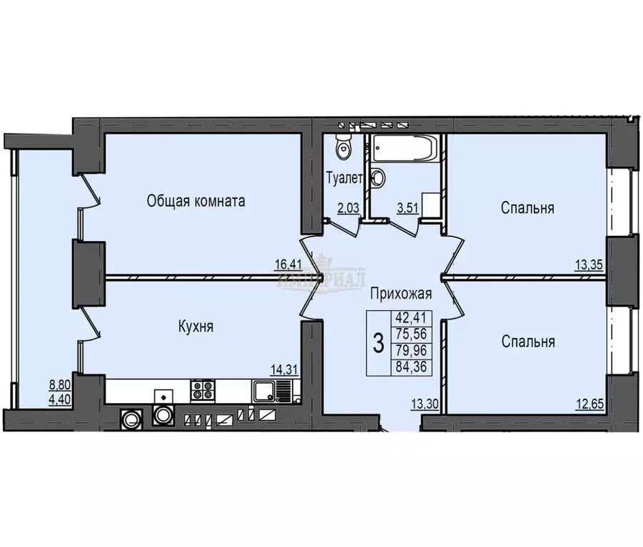 3-к кв. Марий Эл, Йошкар-Ола Сернурский тракт, 10 (79.96 м) - Фото 1