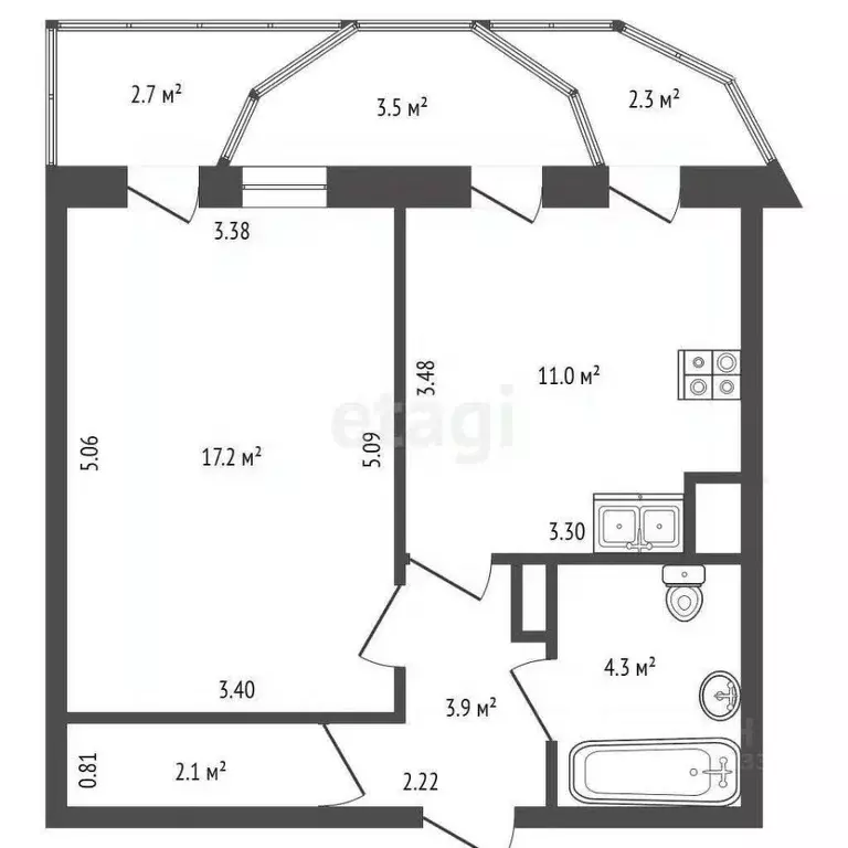 1-к кв. Санкт-Петербург пос. Парголово, ул. Федора Абрамова, 19к1 ... - Фото 2