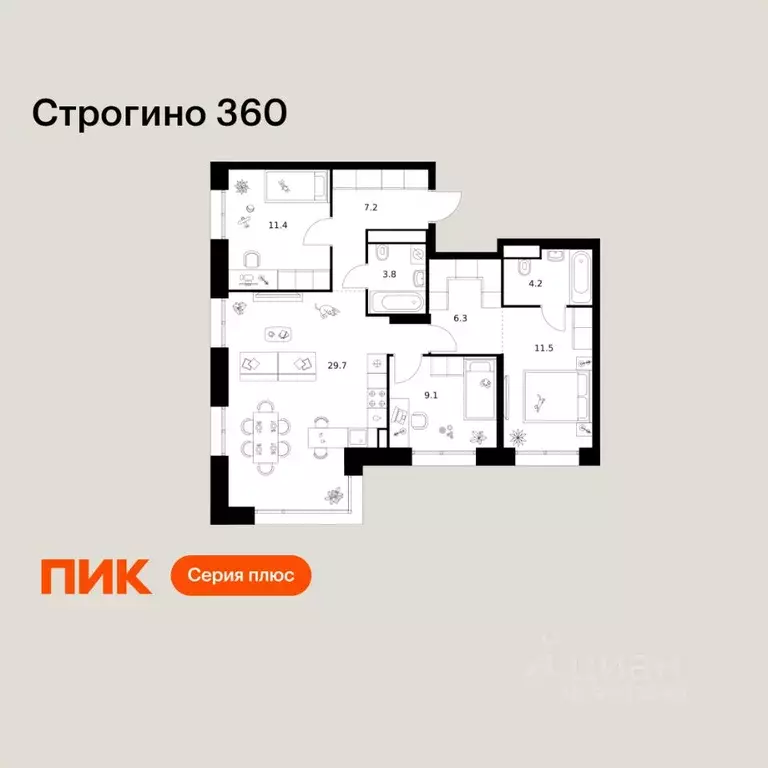 3-к кв. Москва Строгино 360 жилой комплекс, 1.1.3 (83.2 м) - Фото 1