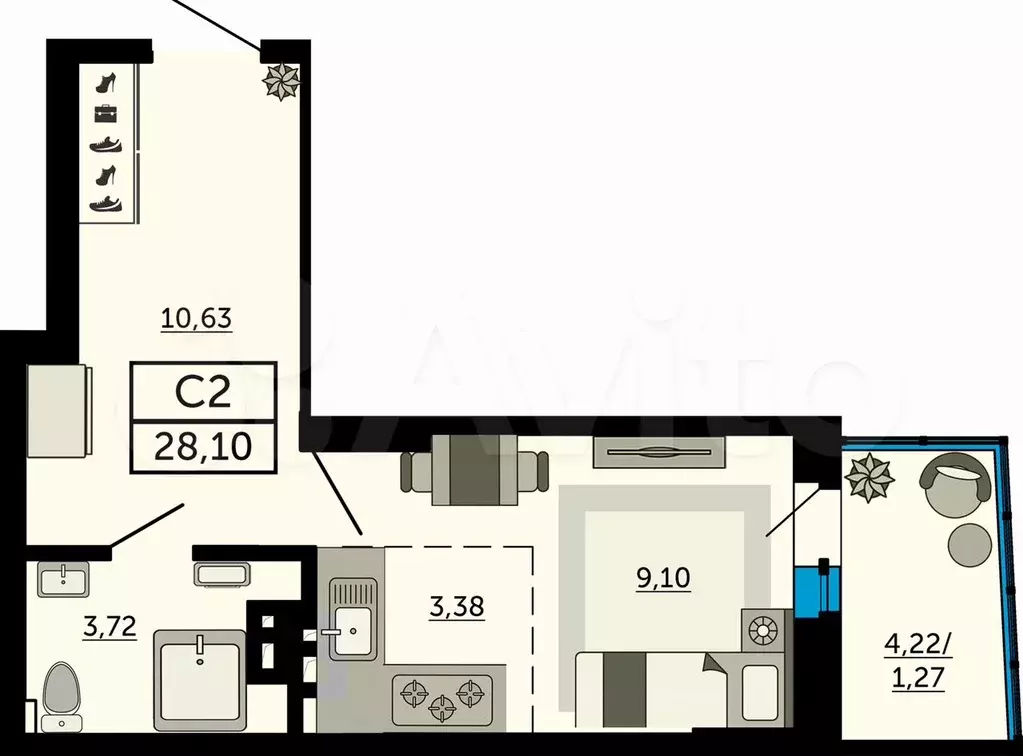 Квартира-студия, 28,3 м, 6/26 эт. - Фото 0