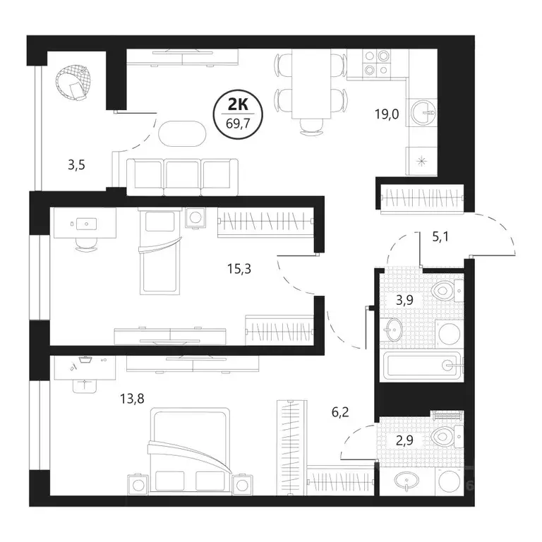 2-к кв. Тюменская область, Тюмень ул. Разведчика Кузнецова, 16 (69.7 ... - Фото 0