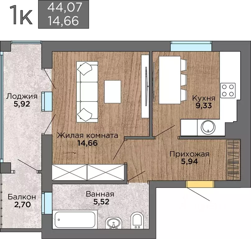 1-к кв. Калининградская область, Янтарный пгт ул. Балебина, 15А (44.0 ... - Фото 1