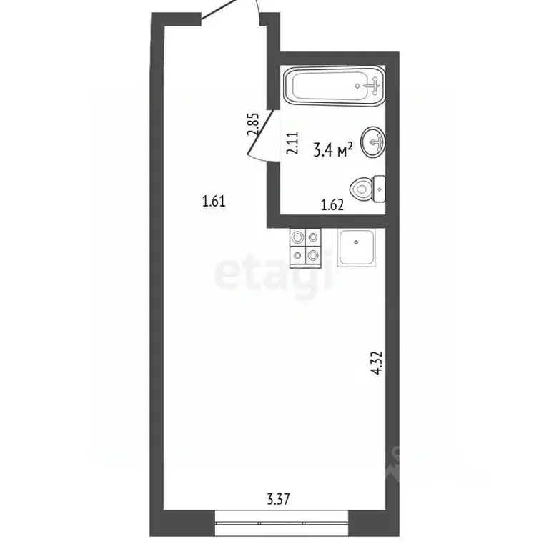 Студия Тюменская область, Тюмень ул. Ветеранов Труда, 36к1 (22.6 м) - Фото 1