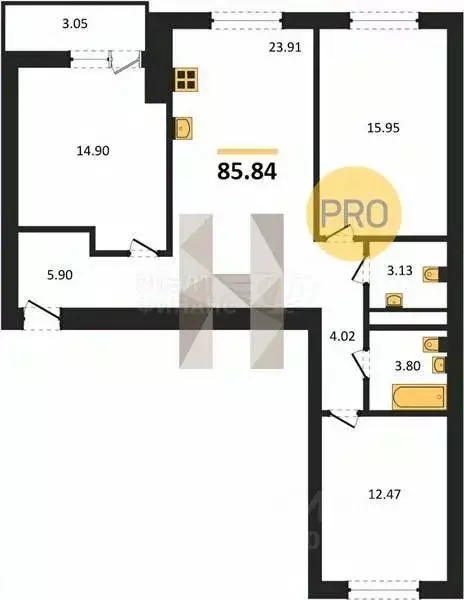 2-к кв. Калининградская область, Калининград Коммунистическая ул., 26 ... - Фото 2