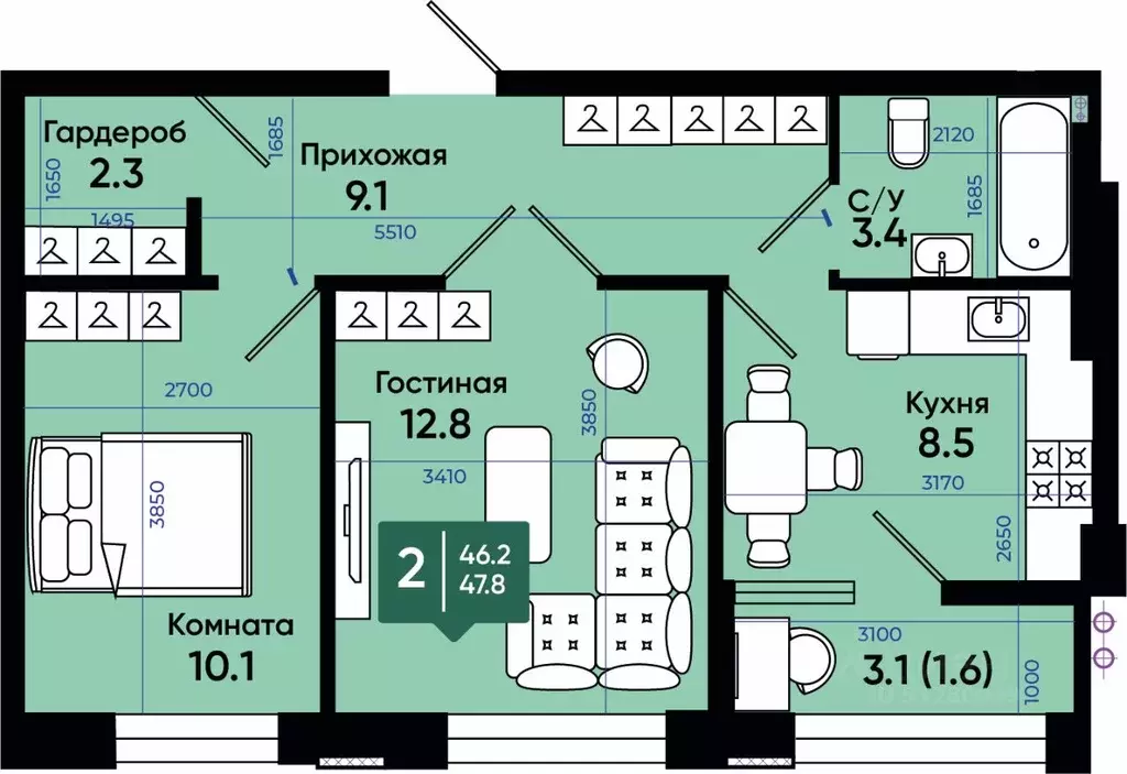 2-к кв. Ростовская область, Батайск ул. Олимпийское кольцо, 36к20 ... - Фото 0