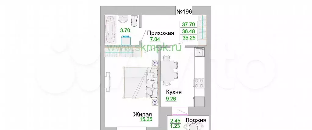 1-к. квартира, 36,5 м, 2/9 эт. - Фото 1