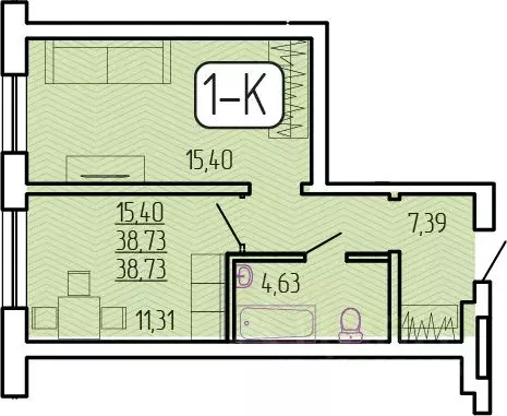 1-к кв. Бурятия, Улан-Удэ 129-й мкр,  (38.73 м) - Фото 1