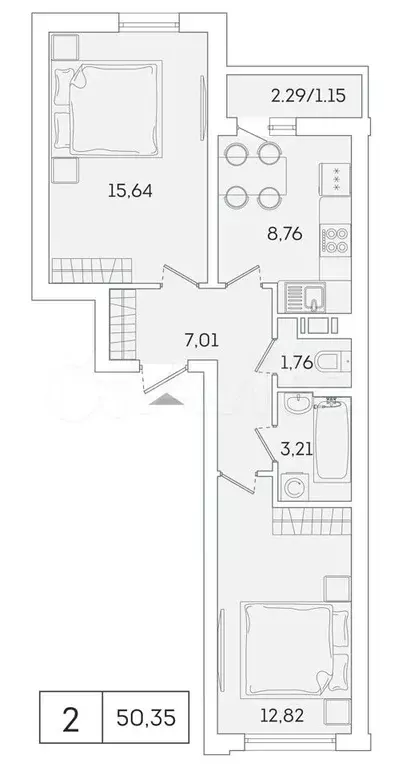 2-к. квартира, 49 м, 5/16 эт. - Фото 0